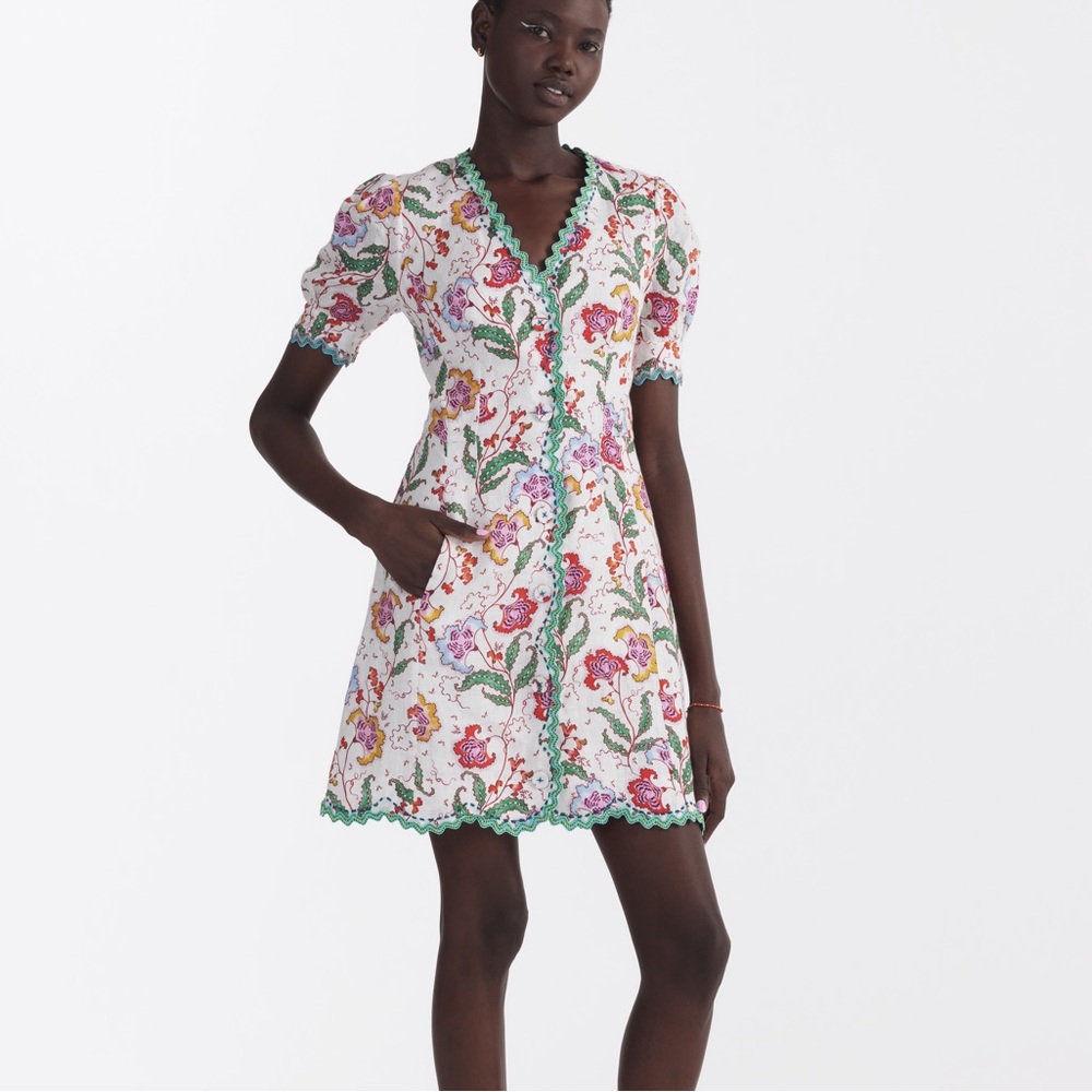 NEW NO TAG SALONI SIZE 4 linen pattern Marlee Dress! Bought too small!